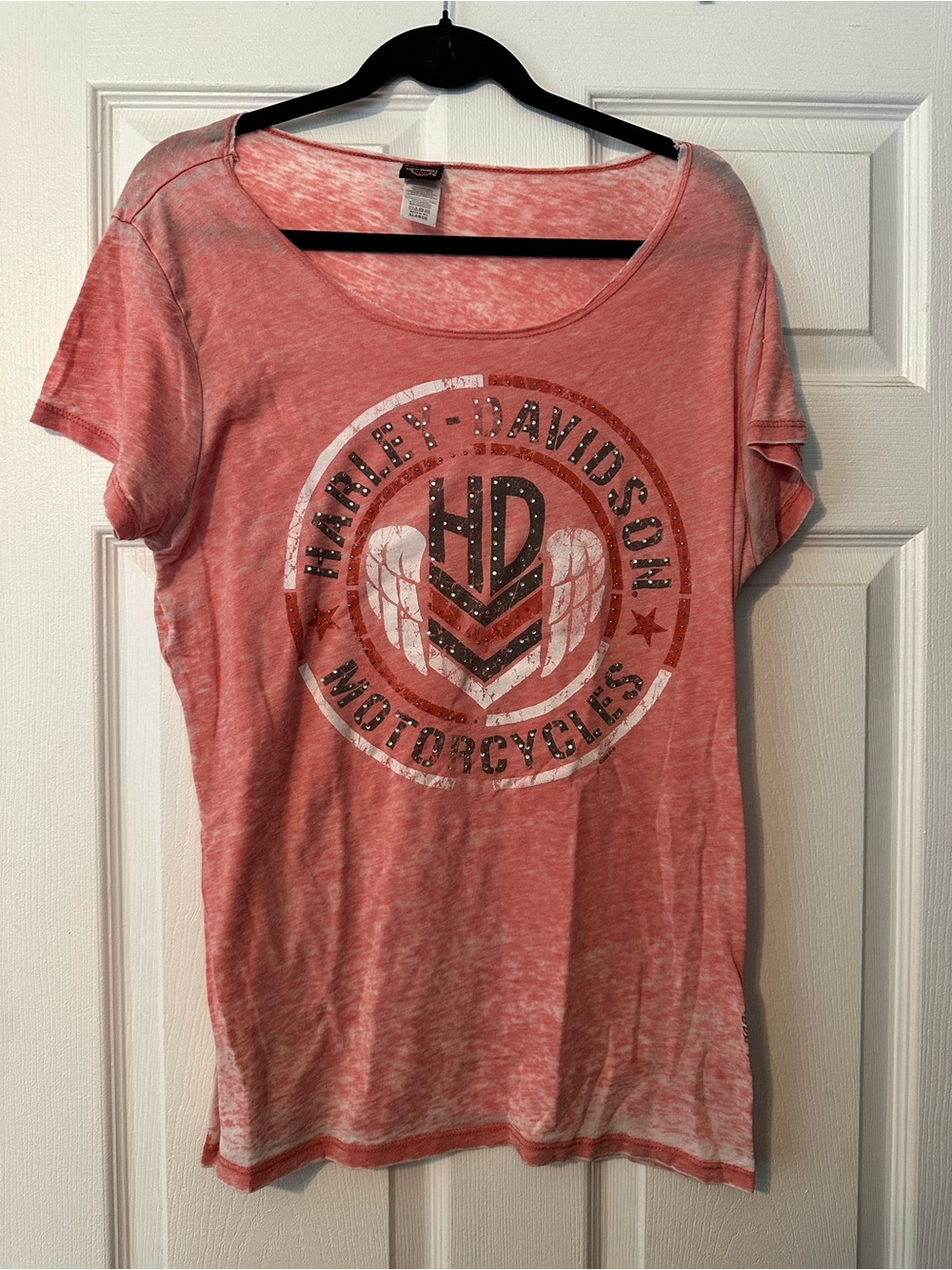 Harley-Davidson Pink Distressed Tee with Metallic Accents